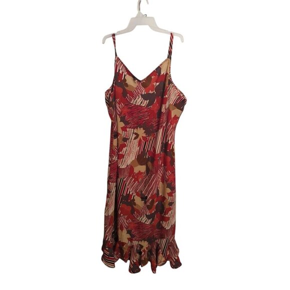 ASHLEY STEWART Burgundy Red Brown Tan Ruffle Midi Dress 24 Sleeveless Summer - Picture 1 of 11